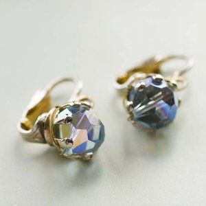 1950s AB Crystal Sahara Clip on Earrings | 50s | Vintage | VTG | Wedding Bridal